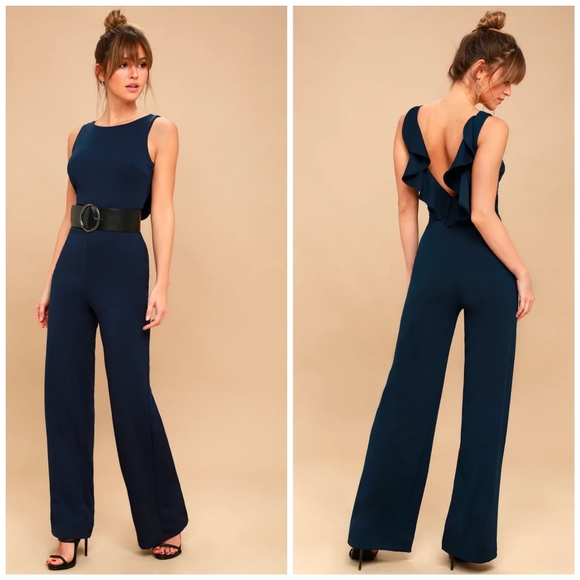 Lulus Pants - Lulu's enamored navy blue open back jumpsuit